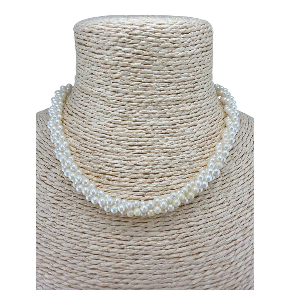Vintage Multi-Strand Braided Faux Seed Pearl Rope Necklace